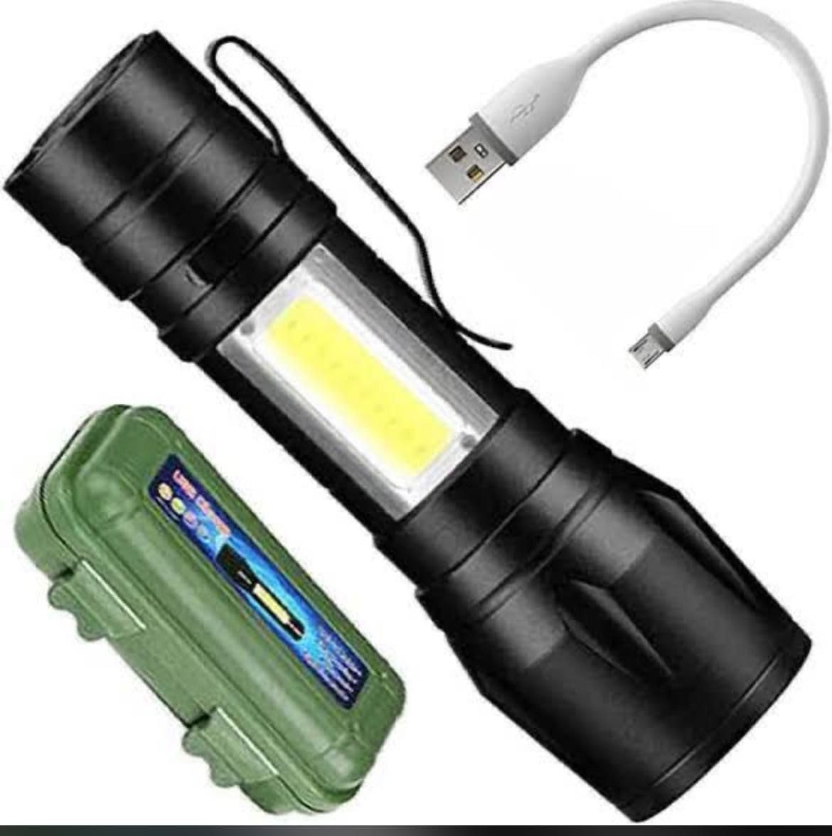 Trendy Styler Multi-Functional Rechargeable LED Tactical Flashlight with COB Side Light, Zoom Function, USB Charging Cable & Protective Carry Case-image-12