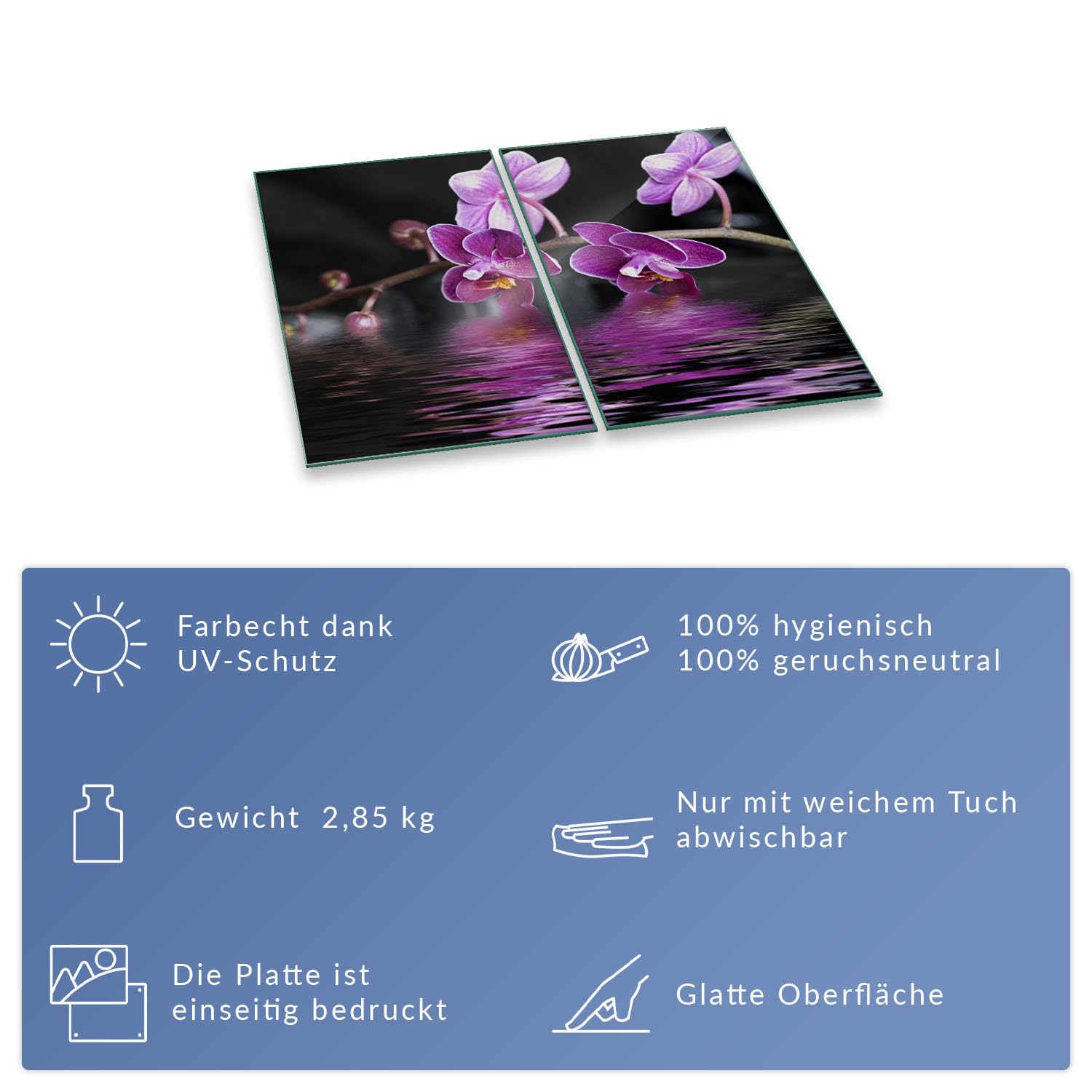 Herdabdeckplatte Abdeckung Ceranfeld Abdeckplatte Schneidebrett 2-Teilig 60x52 Orchidee Lila Spritzschutz Glasplatte Ceranfeldabdeckung Schutz Herdschutz Sicherheitsglas Glasschneidebrett 2x30x52