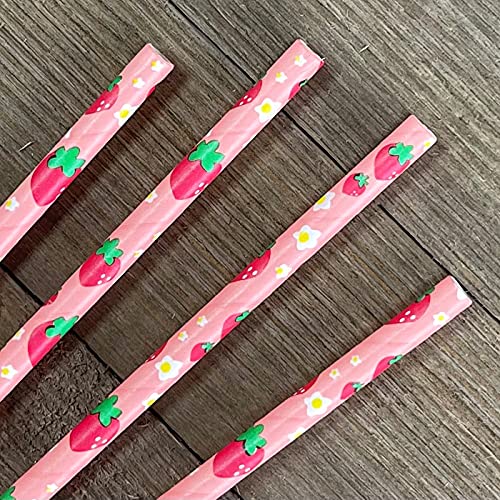 Pitillos de papel con diseño de fresas, 7.75 pulgadas, 50 unidades miniatura 2