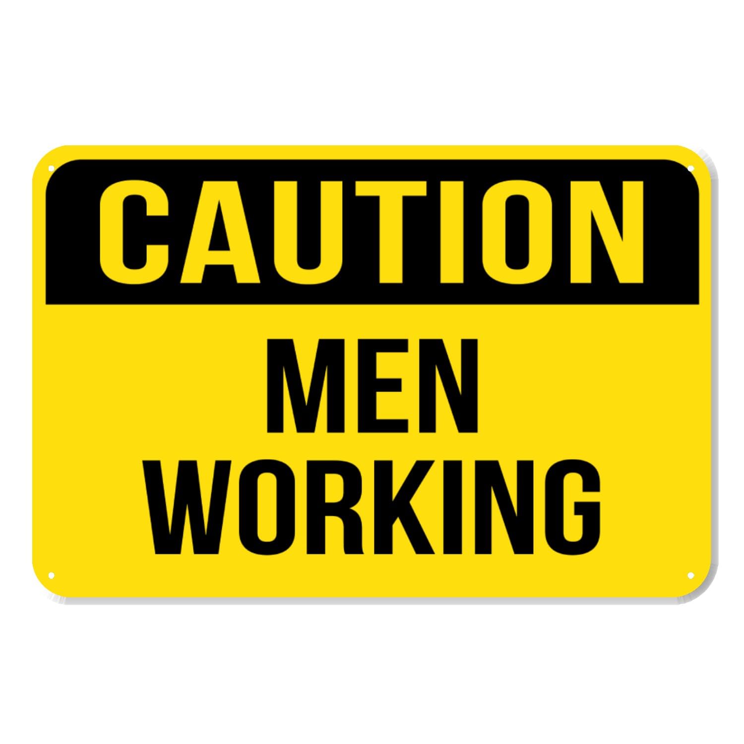 Caution Men Working Sign - 12 x 8 Inch Safety PVC Sign - Premium PVC Sign For Workplace Warehouse Jobsite OSHA Regulation - Weather Proof Fade