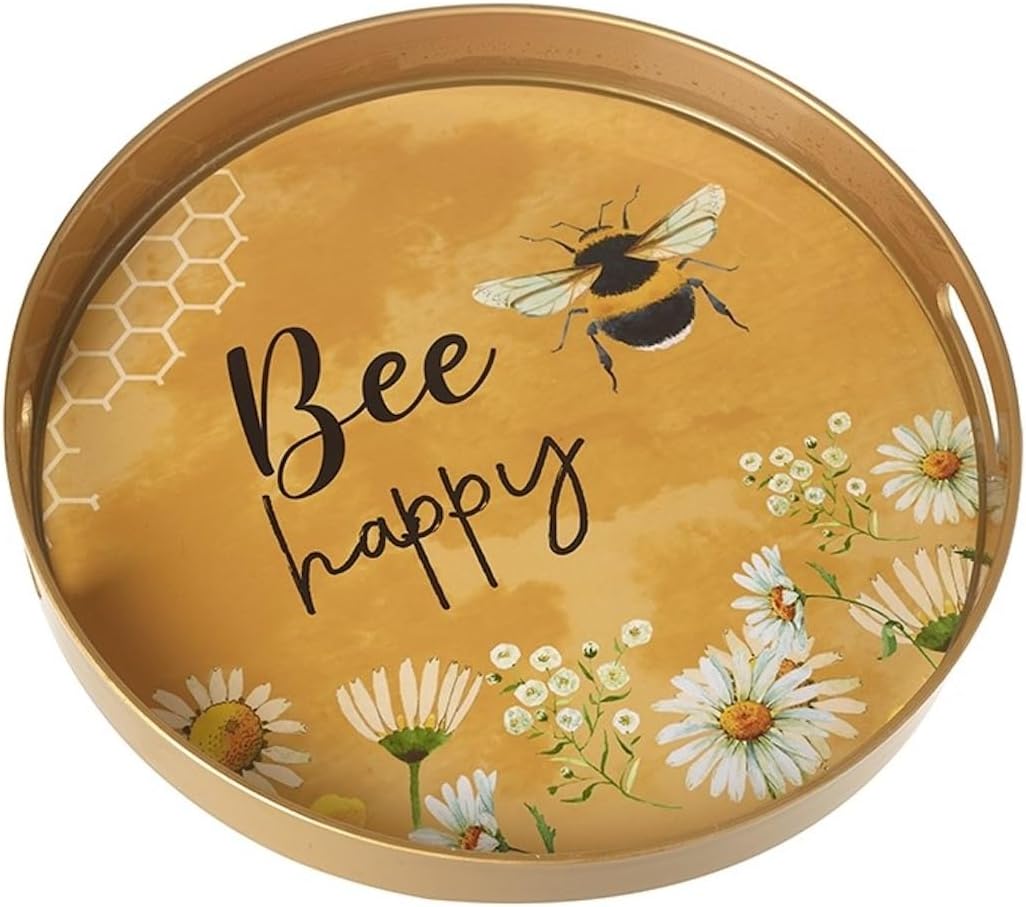 Yellow Bee Happy Round Decorative Tray