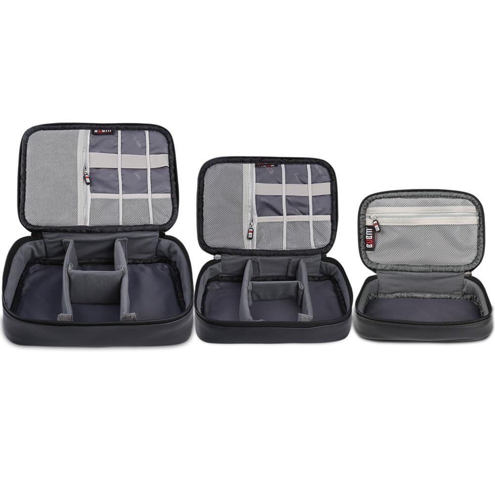 BUBM 3Pcs PVC Electronics Organizer Travel Case, Travel Gadget Storage Bag, Cable Organizer Bag Tech Organizer for USB Flash Drive, Plug, Cord, Charger, Power Bank, Black