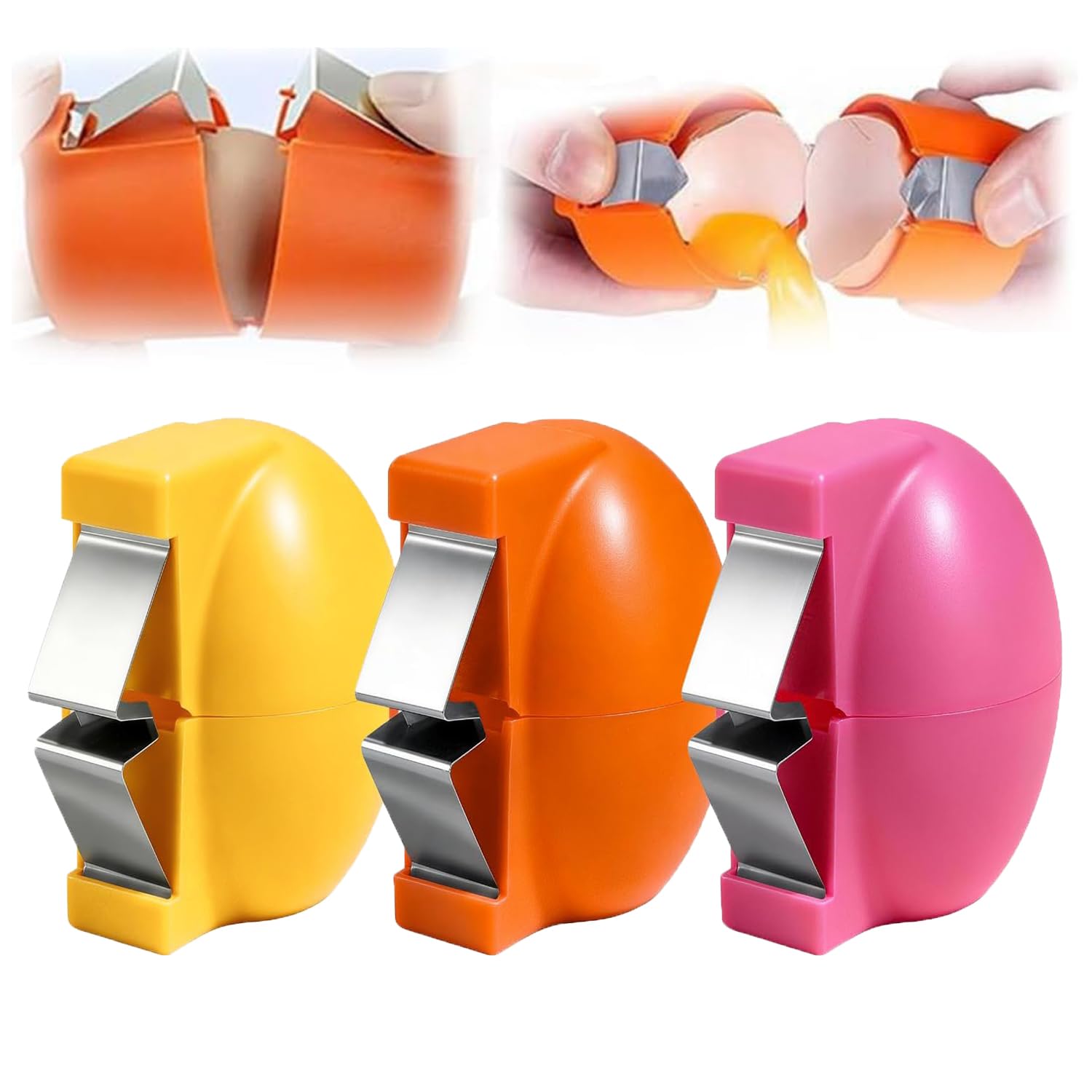 Photo 1 of 3Pcs Egg Shell Opener,2026 Upgrade Stainless Steel Egg Cracker Tool, Multifunctional Egg Shell Opener for Raw & Hard-Boiled Eggs, Handheld Kitchen Gadget for Easy Peeling & Separating (3 Colors)
