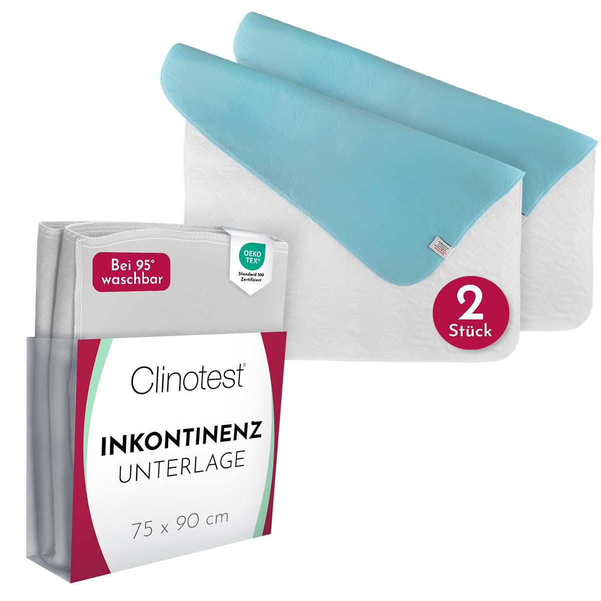 Clinotest Inkontinenzunterlage, Inkontinenzauflage/Bettunterlage/Bettschutz/Nässeschutz/Matratzenschoner, in der Größe 75x85cm, Wasserundurchlässig, Öko-Tex