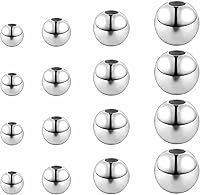 Vista 1 de 200 cuentas espaciadoras redondas de acero inoxidable de 0.118 in, 0.157 in, 0.197 in y 0.236 in para fabricación de joyas, Acero inoxidable
