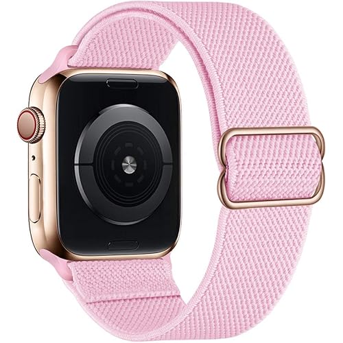 SIRUIBO Stretchy Nylon Solo Loop Bands Compatible with Apple Watch 42mm 44mm, Adjustable Stretch Braided Sport Elastics Women Men Strap Compatible with iWatch Series 6/5/4/3/2/1 SE, Pink