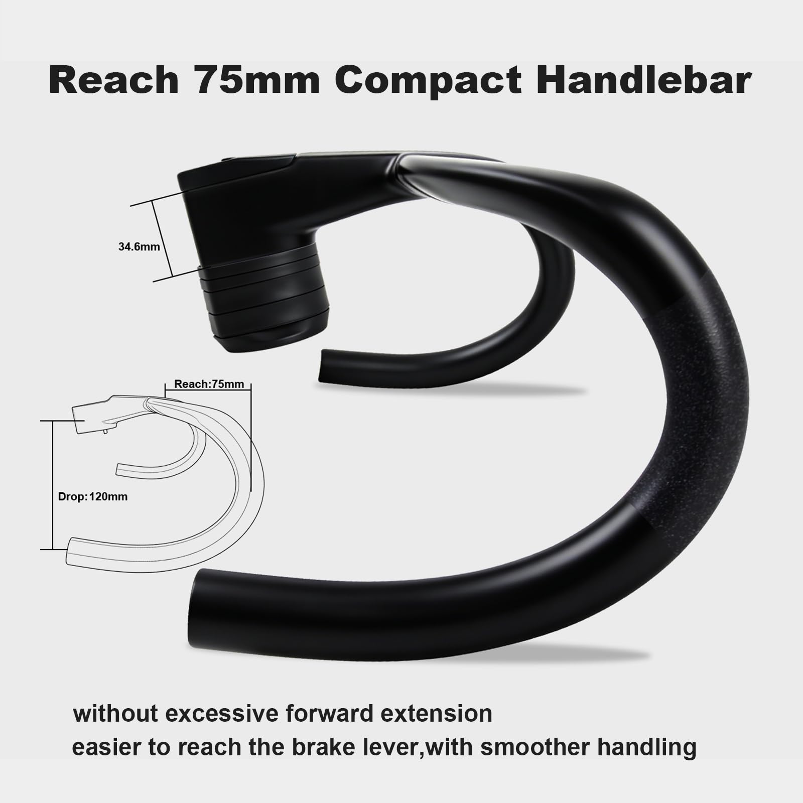 manubrio integrato bici corsa RXL SL manubrio bici da corsa compact 400*70 | UD opaco,venire con distanziatore attacco,1-1/8",manubrio dal design compatto