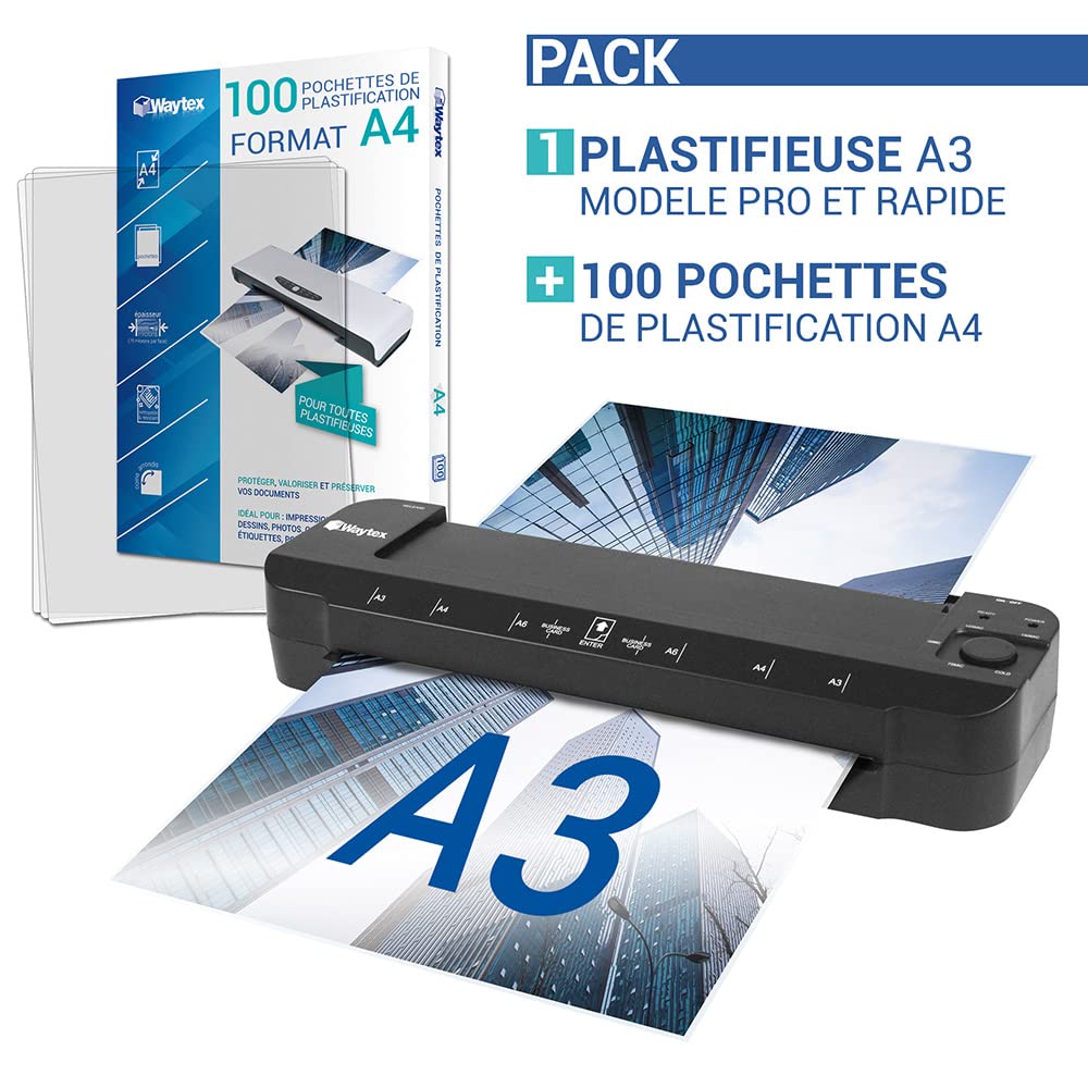 Laminiergerät A3 A4 A5 A6 A7 Pro Ultra schnell heiß und kalt bis 2 x 150 Mikron Temperatur verstellbar für professionelle intensive Nutzung Pack mit 100 Hüllen A4