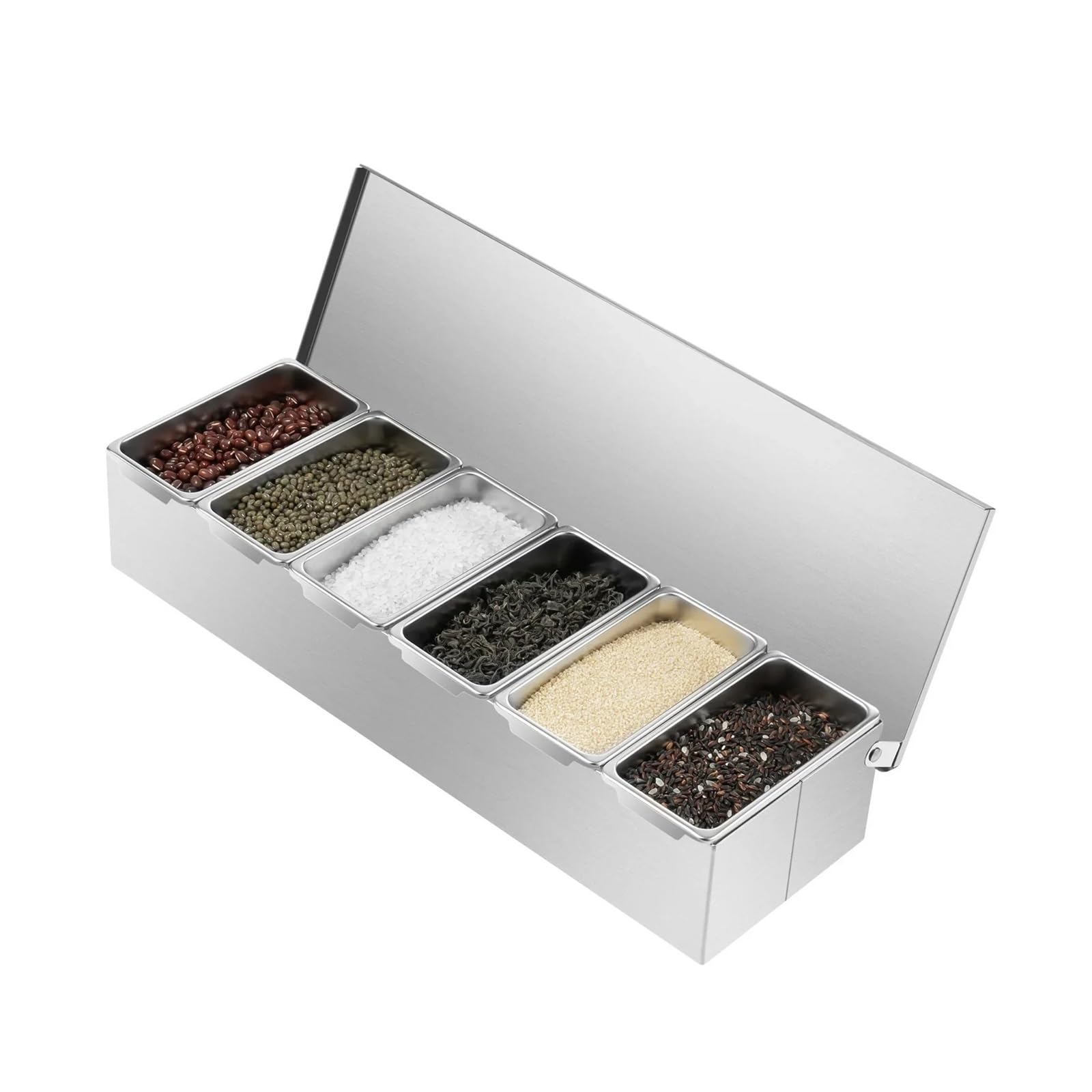 UBOHUZ Stainless Steel Condiment Dispenser Kitchen Grain Storage Container Seasoning Spice Box With 6 Separate Compartments for Kitchen Condiment