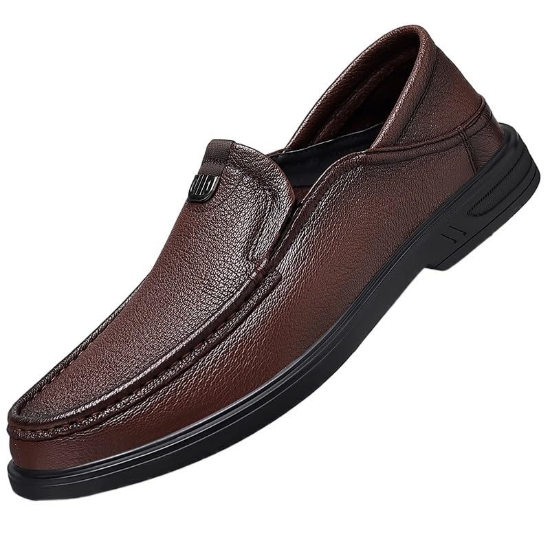Men's Slip On Shoes Shoes Casual Leather Shoes Soft Sole Loafers Men Versatile Round Shoes Wear-Resistant