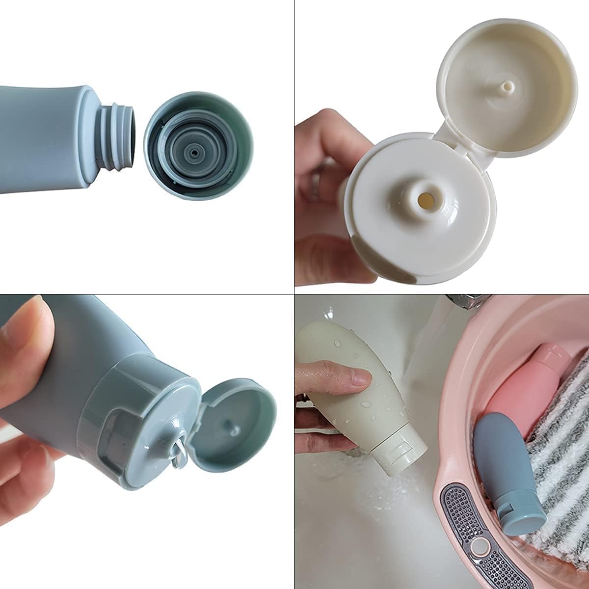 SANGOZ 3 Pcs Set of Travel Toiletries Bottles 60 ML Refillable Leakproof Empty Squeeze Bottles Container for Shampoo Conditioner Lotion Dispenser Bottle (Modern) 4