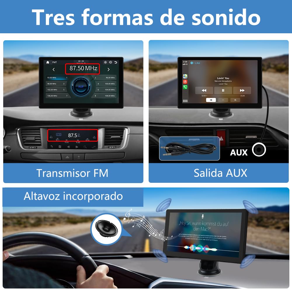 AWESAFE 9”Pantalla CarPlay Coche/Android Auto/MirrorLink Inalámbrico, Reproductor de Coche Pantalla Tactíl Admite Cámara Trasera/Bluetooth/SIRI/Asistencia de Voz/Google/USB/SD/FM/Sin Instalación