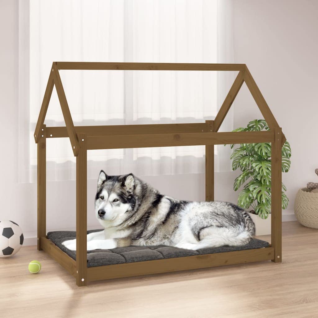 Hundebett Massivholz Kiefer Hundesofa Honigbraun 111x80x100 cm, Stabiler Holzrahmen für Hunde, gemütliches Tierbett und Welpenbett für den Wohnbereich