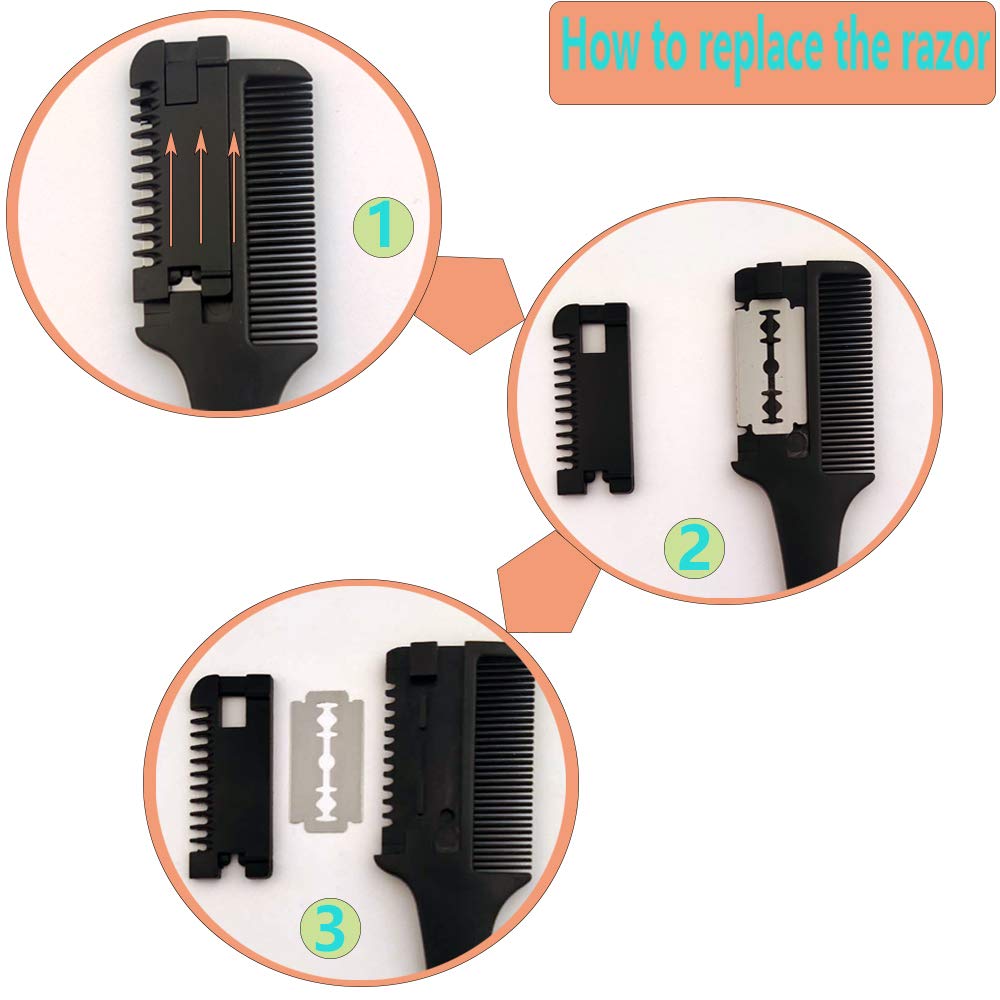 3 Pcs Hair Razor Combs with Extra 3 Pcs Replacement Razors, MSDADA Hair Cutter Comb for Thin and Thick Hair, Double Edge Razor Hair Cutting Comb Hair Thinner Trimmer Razor Comb for Thinning Trimming