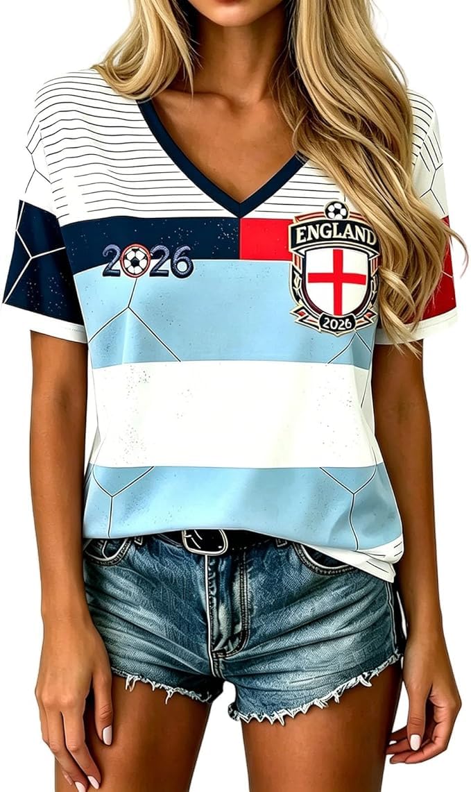 Scotland Fan Football Shirt Womens World Cup 2026 Short Sleeve Jersey Retro Graphic Printed V-Neck England Football Top Ladies Scotland T-Shirt Lightweight Fashion Summer Sports Clothing