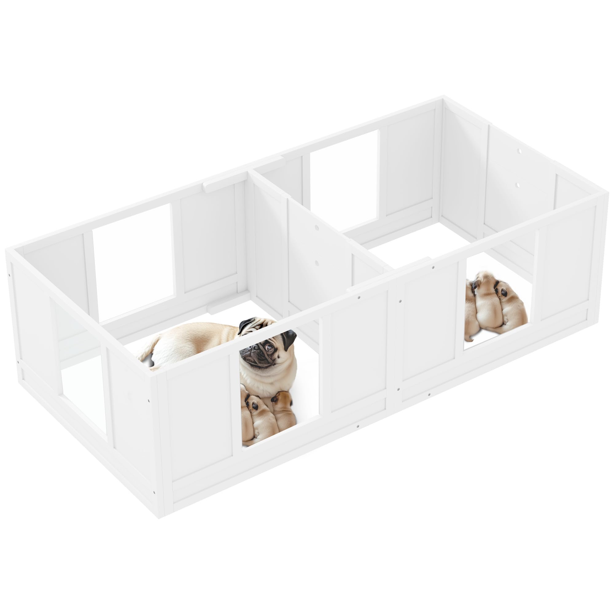 PawHut Wurfkiste für Welpen Wurfbox 2 Raum Kleine Hunde 164x80x48 cm Weiß | Welpenlaufstall, Hundelaufstall mit Tür, Welpenauslauf