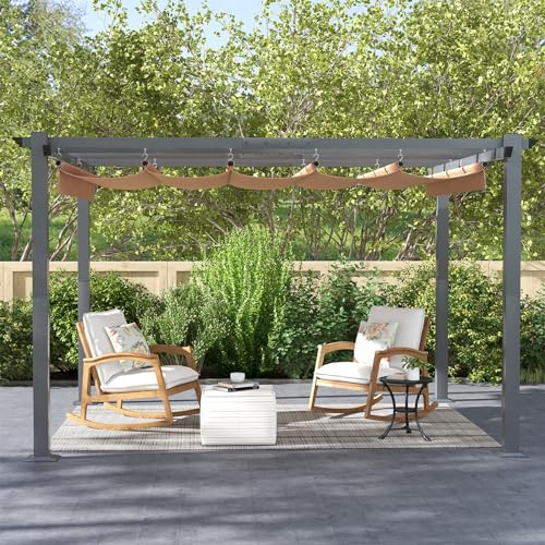 Aoxun 10‘×12’ Outdoor Pergola, Upgraded Canopy with Adjustable Roof, Metal Patio Pergola with Brown Shade Cover for Backyard, Garden and Deck - Thumbnail 2