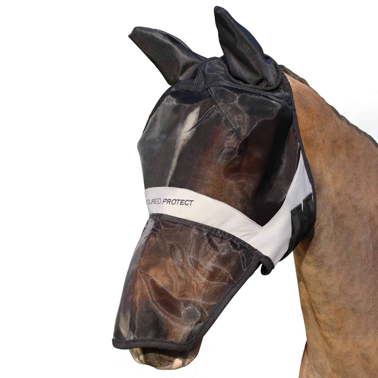 Y-H Hy Armoured Protect Full Mask With Ears And Nose Fly Mask Cob Black Grey