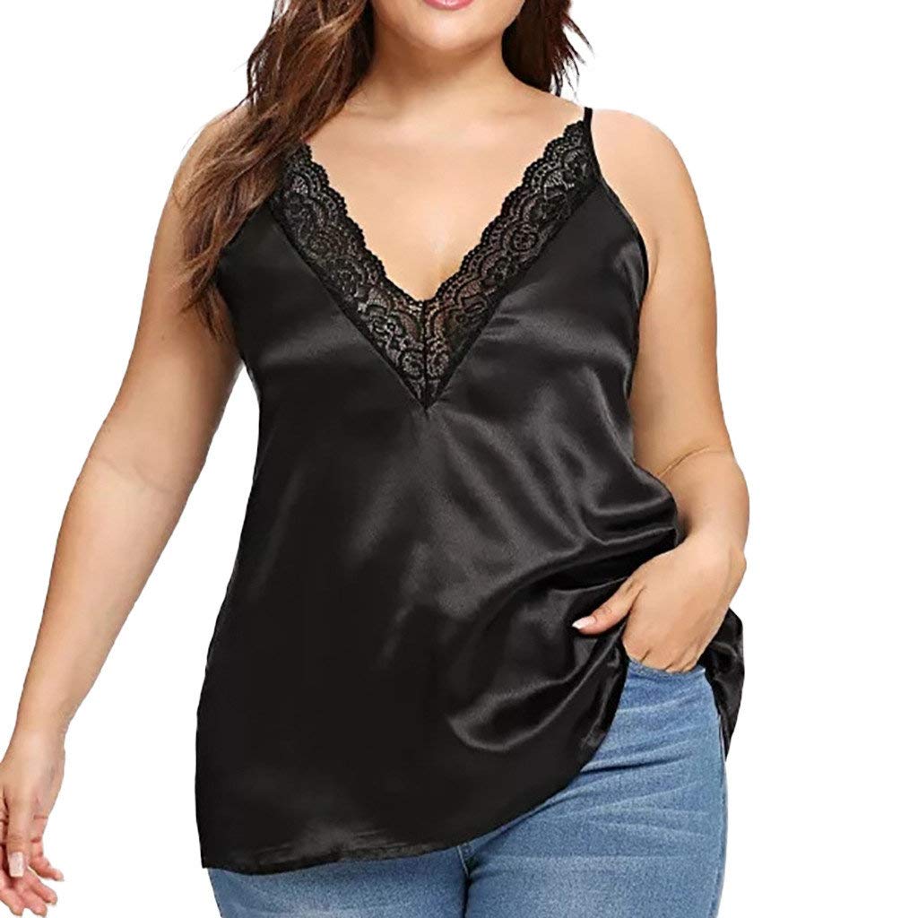 POLP Camisetas y tops POLP Camiseta de Tirantes de Encaje Mujer Traje de Gordo Tank Tops de sin Mangas de Fiesta Camisola Casual Fiesta T-Shirt Talla Grande Blusa con Espalda Abierta Negro XL XXL 3XL