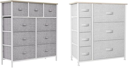YITAHOME Cómoda con 9 cajones gris claro y cómoda con 7 cajones torre de almacenamiento de tela unidad organizadora para dormitorio sala de estar