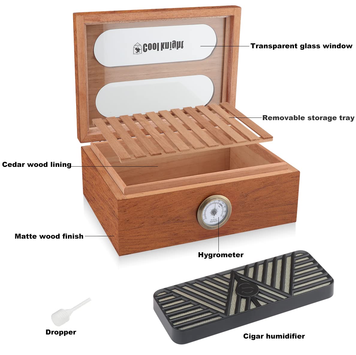 COOL KNIGHT Desktop Humidors Can Hold 4060 Cigars, Tempered Glass Top