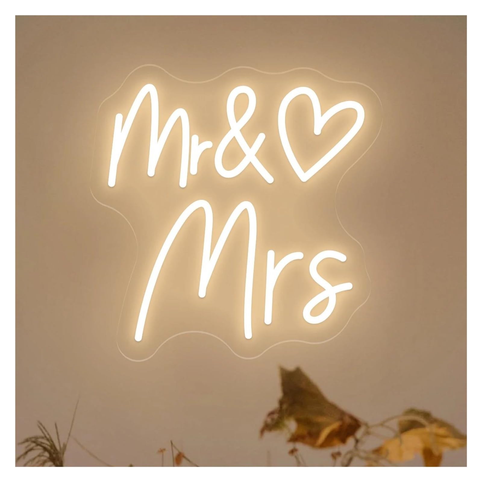 Xenite Warm White Hanging Art Neon Signs Mr & Mrs Neon Sign Heart Led Light Dimmable For Wedding Reception Signage Couples Wall Art Decor Illuminated Lamp 45Cmx45cm