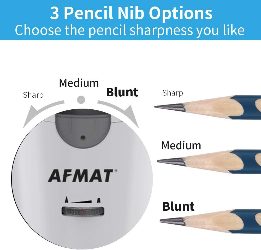 AFMAT Electric Pencil Sharpener, Large Pencil Sharpener for Kids, Artists Pencil Sharpener for 6-12mm Colored Pencils, Rechargeable Pencil Sharpener Heavy Duty, Auto Stop, No Broken Leads