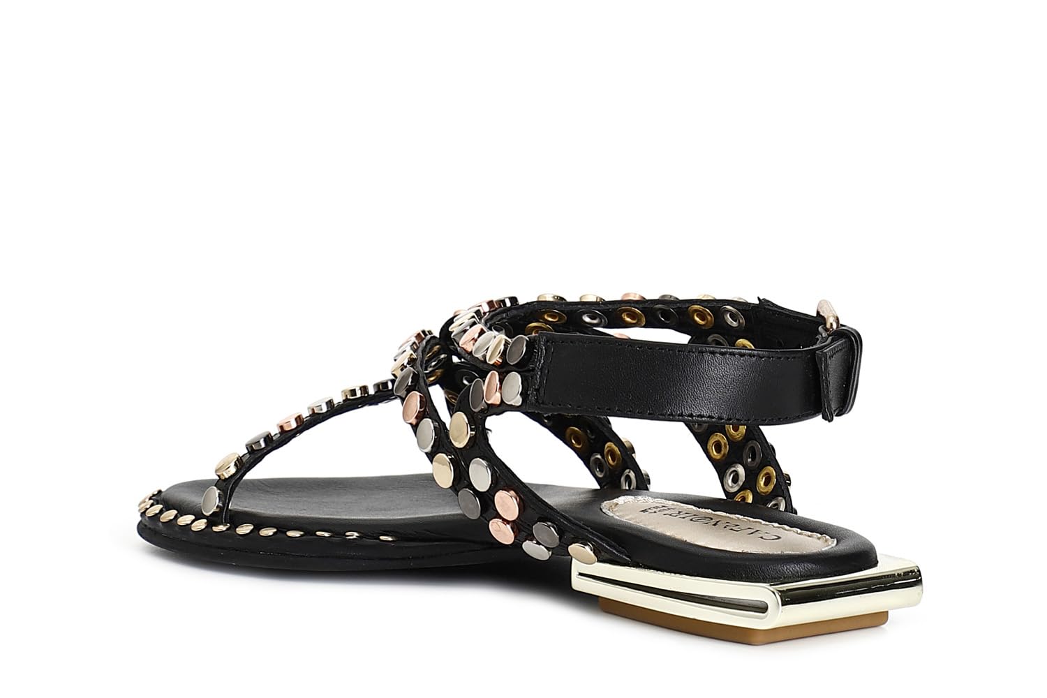 CAFèNOIR - Sandalias Mujer Planas de Piel con Tachuelas Multicolor, Sandalias de Verano Mujer Diseño Asimétrico Glamour, Tacón 2 cm, Forro y Plantilla Piel