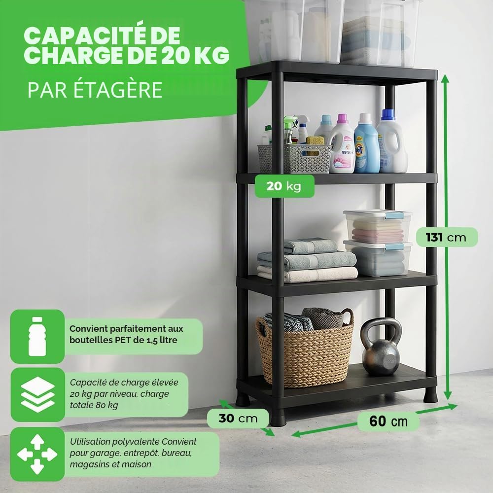 Ondis24 Étagère en plastique 3 x Étagère Étagère pour charges lourdes 60 x 30 x 135 cm