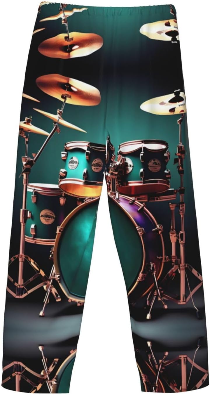 Cool Drum Set print Mens Sleepwear Pajamas Pants with Pockets Soft Sleep Lounge Bottoms Sleep Pj Bottoms for Men