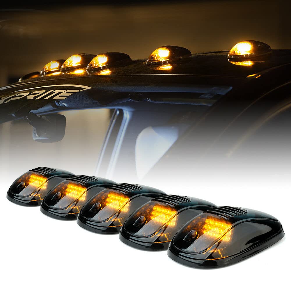 Baceyong - 5 sztuk bursztynowych lamp sufitowych LED do kabiny światła oddzielenia do biegania przyciemniane soczewki zewnętrzne oświetlenie dachowe do samochodu 4x4 SUV J*eep RV, Vans F150 F250 F350
