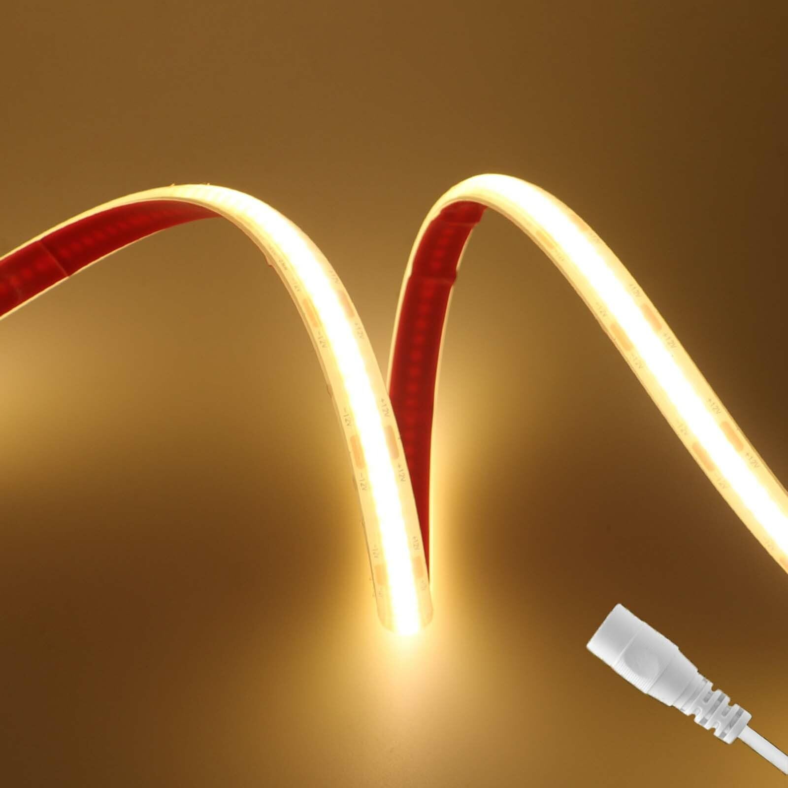 Tira LED de silicona 320LEDs/m, 12V flexible impermeable tira LED COB 10M Blanco Cálido 3000K ancho 9.5mm CRI85+ uniforme sin puntos oscuros decoración para dormitorio armario y cocina