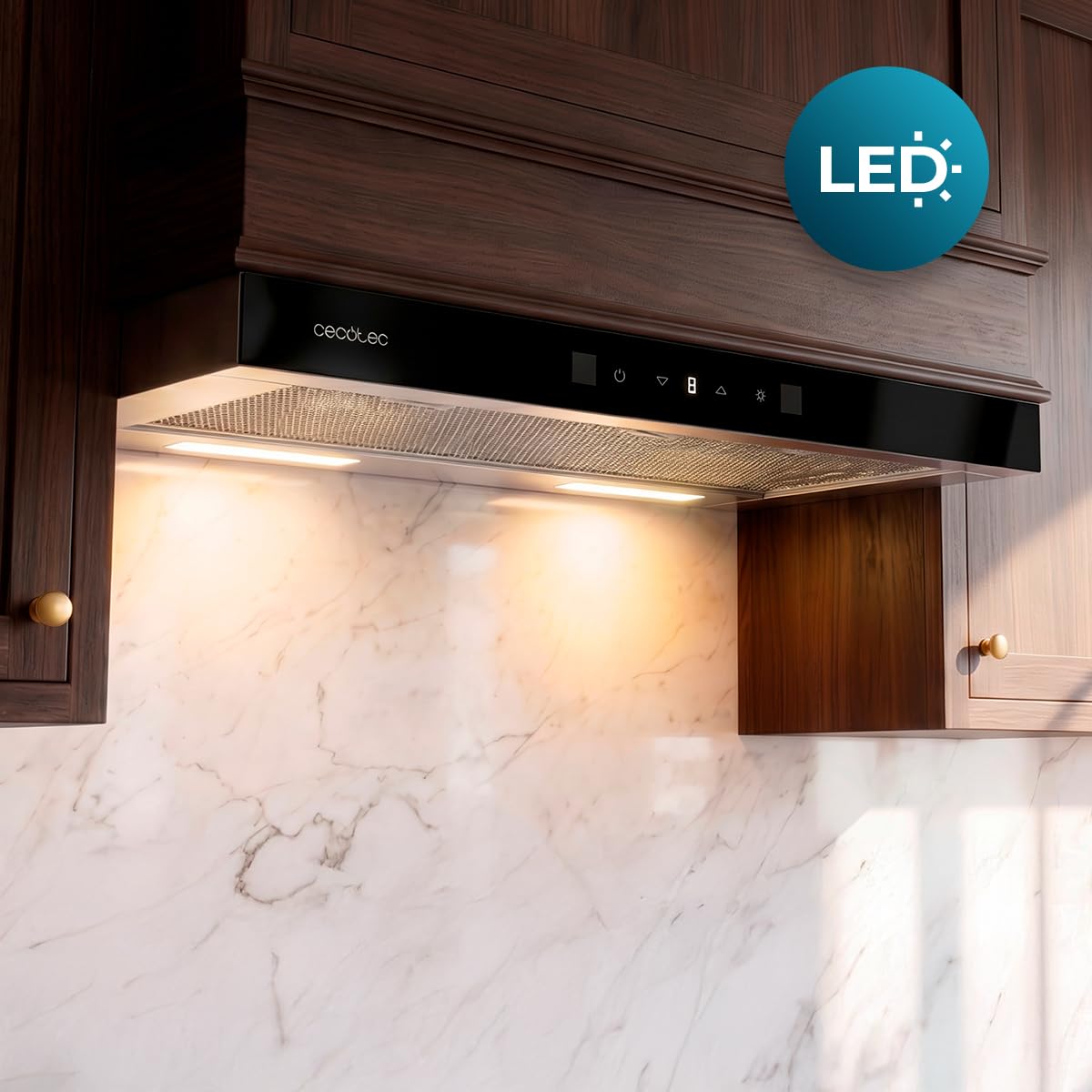 Cecotec Okap teleskopowy 60 cm Bolero Flux TLT 604400 Glass Black A+++. Ssanie 431,2 m³/h, niskie zużycie prądu, silnik DC, kontrola ruchu i dotyk, szkło przednie czarny, korpus ze stali nierdzewnej