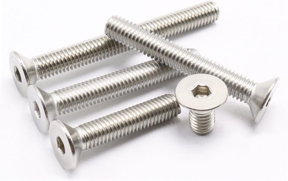 M6 Flat/Countersunk Head Socket Screws,Pack 10-Piece,Stainless Steel,Full Thread,Right Hand,Metric (M6 x 50mm)