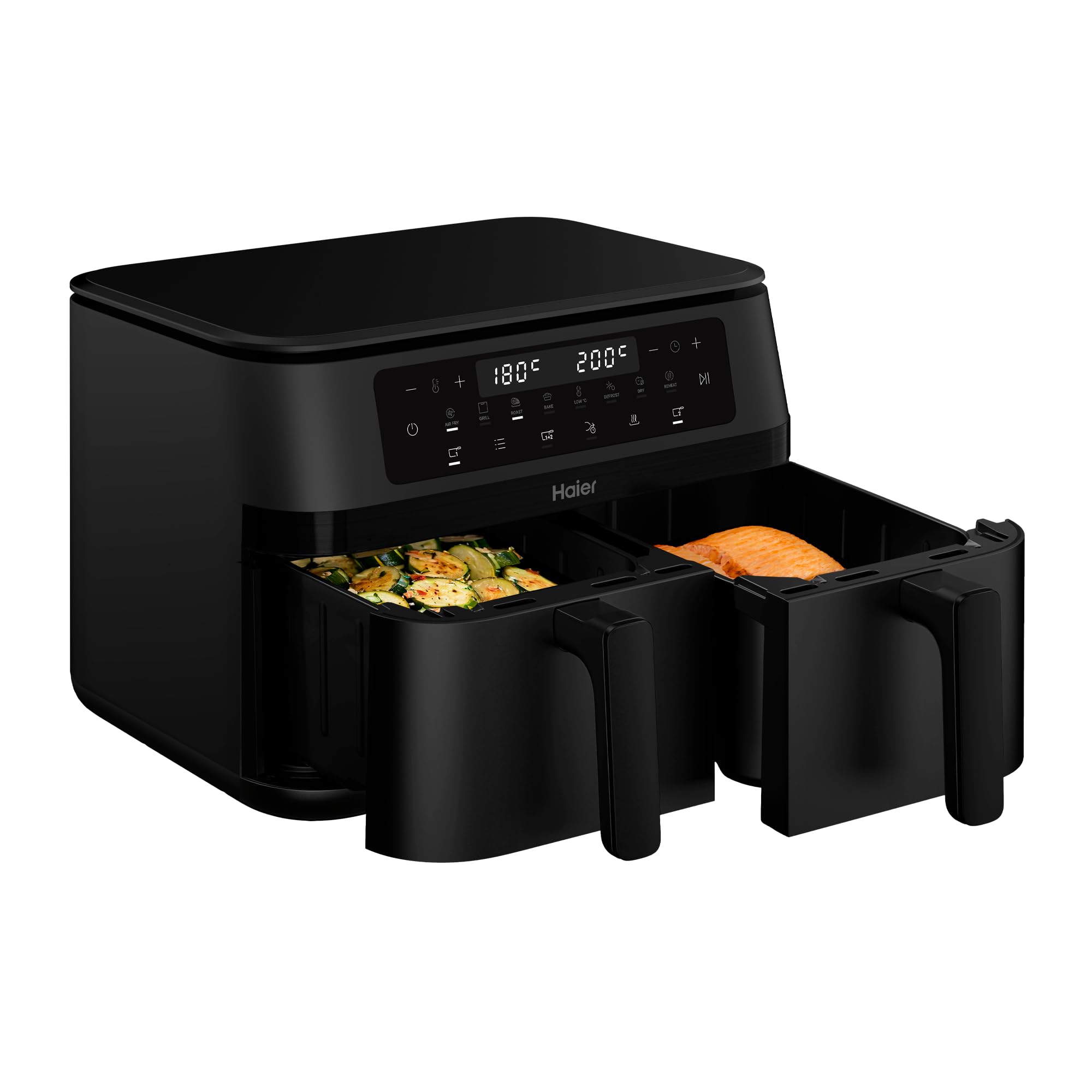 Haier Frytkownica na gorące powietrze, 2 komory, 11 l, Airfryer, 8 w 1: smażenie, grillowanie, pieczenie, suszenie, podgrzewanie, rozmrażanie, powolne gotowanie, funkcja synchronizacji, powłoka