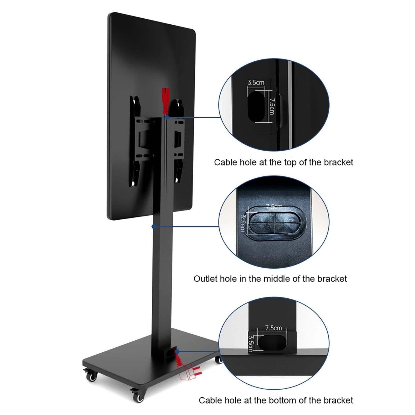Supporto TV mobile - Supporto TV da pavimento portatile - Carrello TV mobile su ruote per schermi piatti LED da 32-65 pollici, schermo fisso orizzontale e verticale,