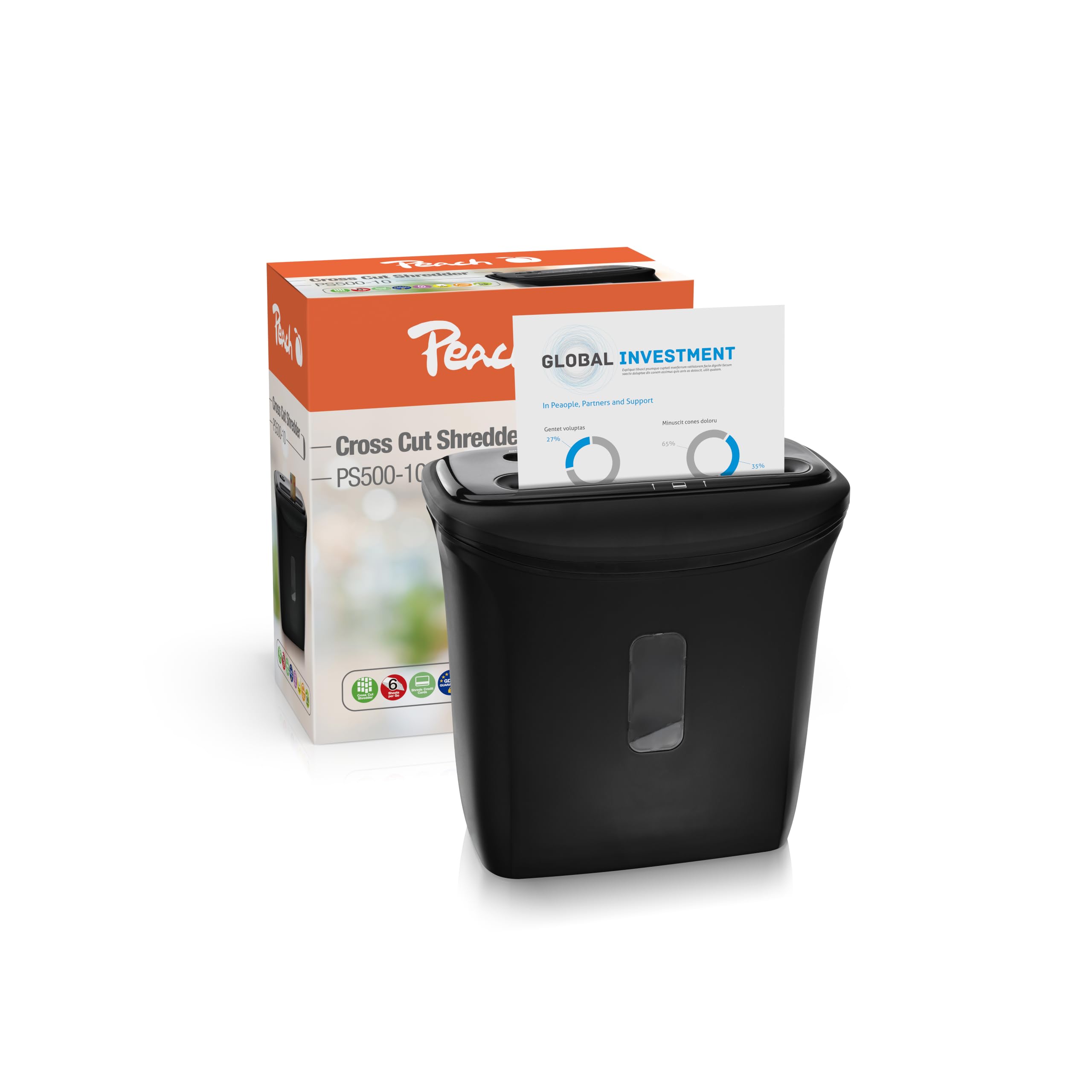Peach PS500-10 Distruggi documenti, trita documenti| 5 fogli| 11 litri | particelle di 4 x 52 mm (P-3) | Documenti, carte di credito e graffette, taglio incrociato