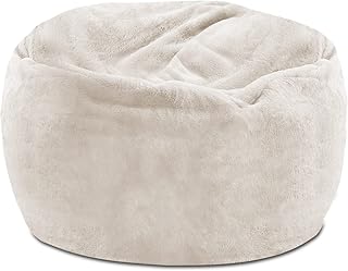 Posh Creations Structured Comfy Bean Bag Chair for Gaming, Reading, and Watching TV, 100in Round Classic Bean Bag, Rabbit Fur - Cream, Faux Rabbit Fur - Cream