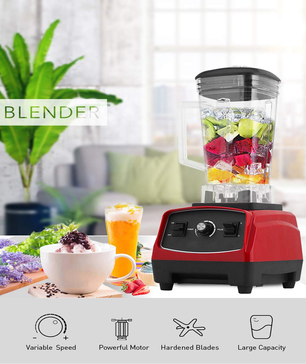 Blender Mixeur Multifonctions, Smoothie Blender Chauffant Blender Mixeur Puissant avec 2200W Mixeur Smoothie Et Milk Shake avec 6 Lames en Acier Inoxydable Et 2L sans BPA Jarre,Rouge