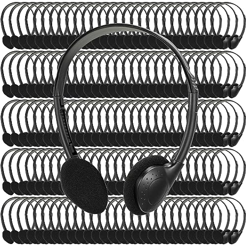 Xuhal 200 Pack Kids Headphones Bulk Classroom Headphones for Student with 3.5 mm Plug Wired On Ear for Church Christian Sunday School Library Children Teens Boys Girls Adults(Black)