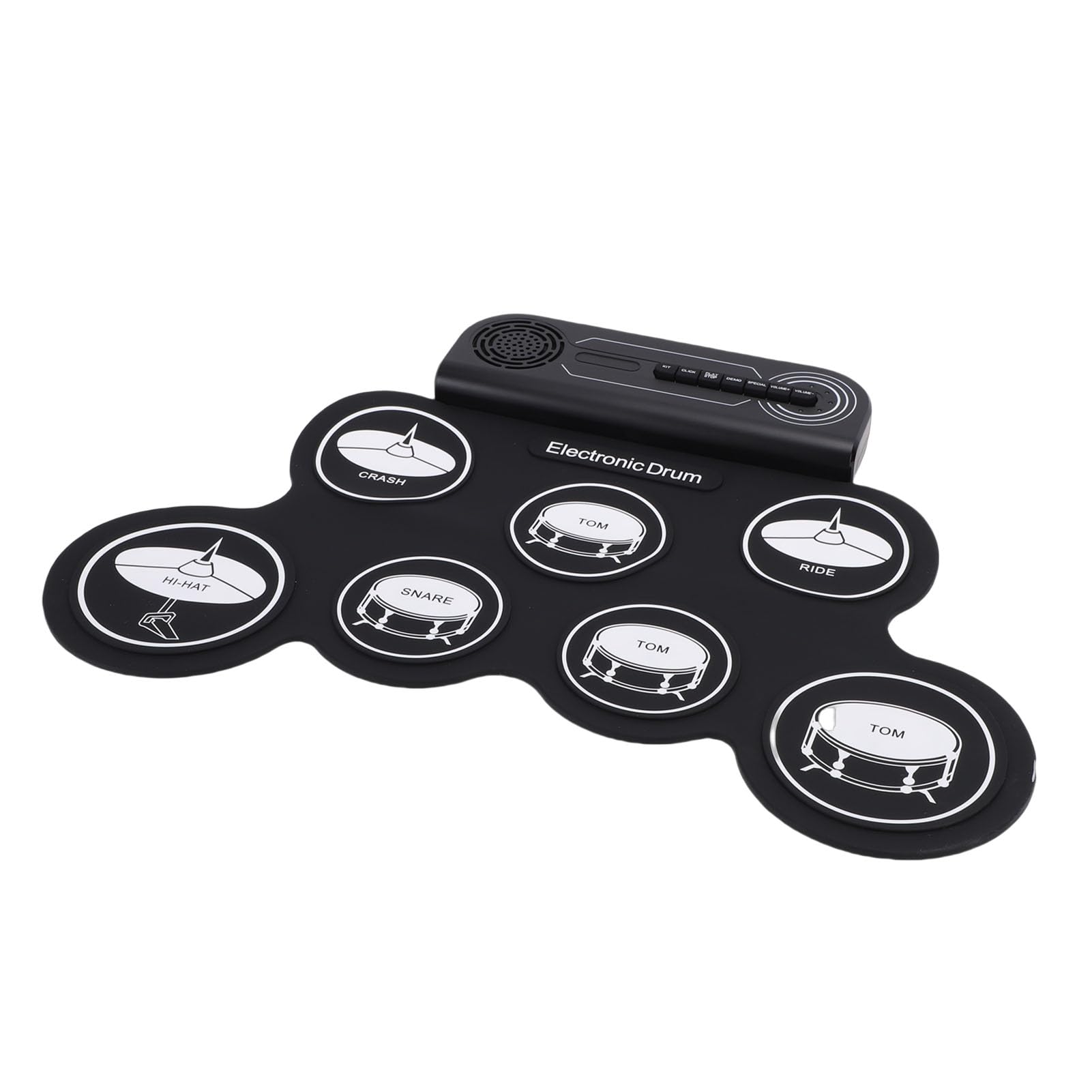 Alomejor Batteria Elettronica, 7 Pad Rullanti con Altoparlante Integrato, 2 Pedali, 2 Bacchette, Ricaricabile 10 Ore di Riproduzione per Bambini Principianti