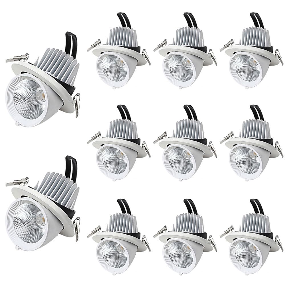 BHGFYXBS 3000K/4000K/6000K Directional Led, Cob Eyeball Retrofit Spotlight,10 Pack Adjustable Angled Recessed Can Lights, 7W,12W,15W,20W Gimbal Led Recessed Light,3000k-7W