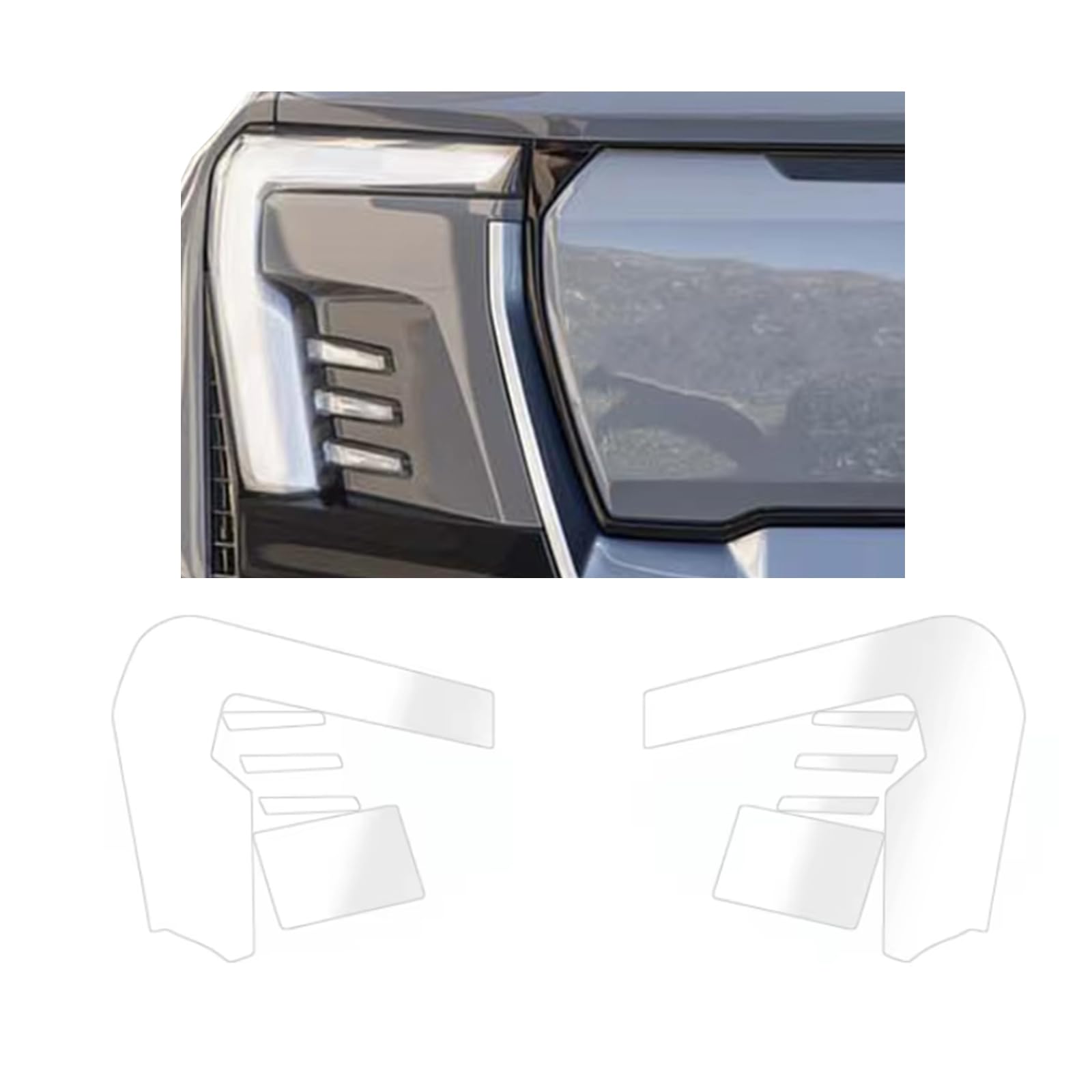 Headlight Film for GMC Sierra EV 2024-2026, 1Set Transparent/Smoke Black Car Headlight TPU Protective Film