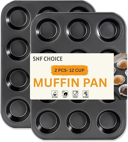 Non-Stick 12-Cup Muffin Pan – Carbon Steel Cupcake Tray & Baking Tin – Standard Muffin Mould for Baking, Cupcakes & Yorkshire Puddings (2)