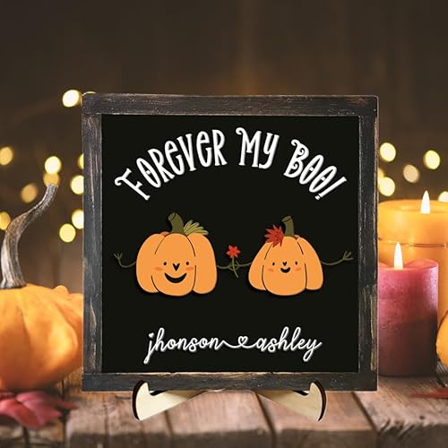 Forever My Boo Placa de madera personalizada para parejas, letrero de calabaza para Halloween, Acción de Gracias, decoración de otoño, rústico,