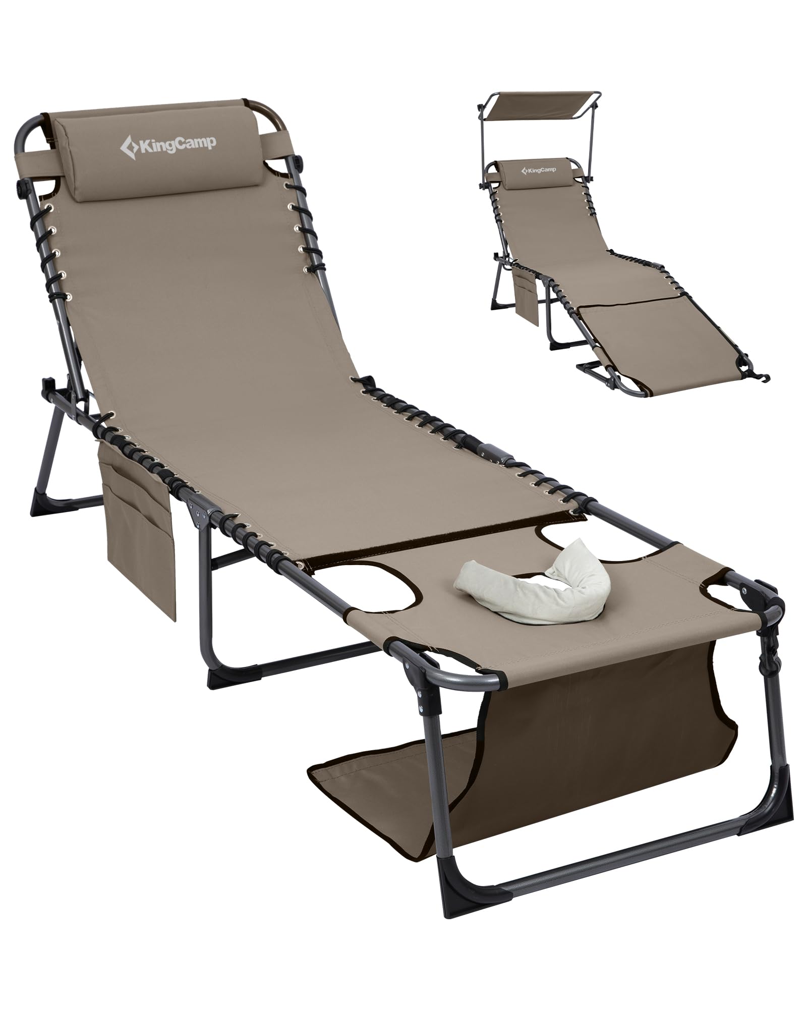 Photo 1 of KingCamp 400LBS Lounge Chair with Face Hole & Canopy Shade, Beige