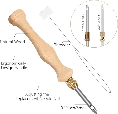 Miniatura 2 de Pllieay Kit de iniciación de 19 agujas perforadoras con aro de bordado, punzón de aguja de madera ajustable, paño de acolchonamiento, kit de gancho