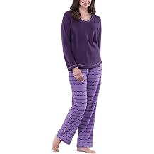 PajamaGram Fleece Womens Pajamas - Winter Pajamas For Women Set Long Sleeve, Pullover Top Pajama Sets for Women 2 piece - Straight Leg Loungewear or Jammies for Woman, Plum Purple Heart, MD
