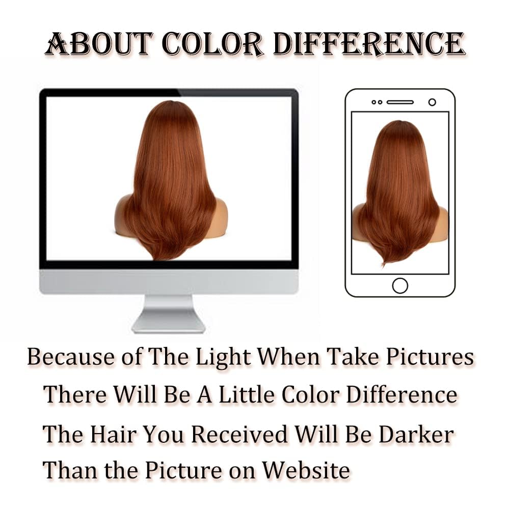 Layered Auburn Wigs Human Hair with Bangs for Women, Long Straight Copper Brown Style, Heat-Resistant, Tangle-Free, Ideal for Daily Wear and Cosplay (Orange,28 Inch) - Image 5