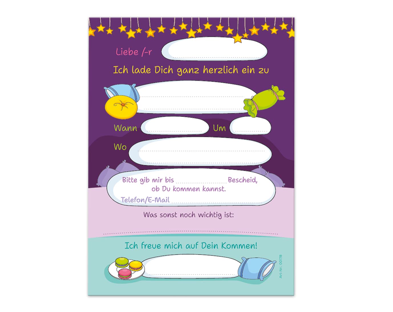 20 biglietti di invito per il compleanno dei bambini: Sleepover Party – Notte Inviti di compleanno per bambini e ragazze (20 biglietti con 20 buste abbinate